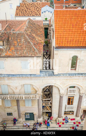 Aerial view of the Peristyle within Diocletian's Palace in Split Stock Photo