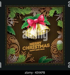 Vector Christmas and new year wishes on greeting card. Christmas related ornaments objects  background. Elements are layered separately in vector file Stock Vector