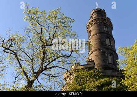 Nelson Monument on Calton Hill in Edinburgh Stock Photo