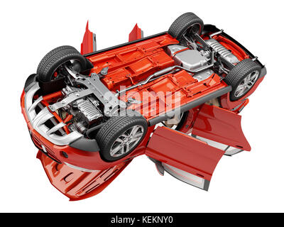 Luxury Red And White New Suv Car Parked On Concrete