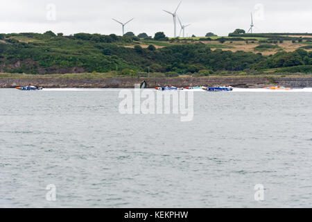 Powerboat racing on the calm waters of Milford Haven Stock Photo