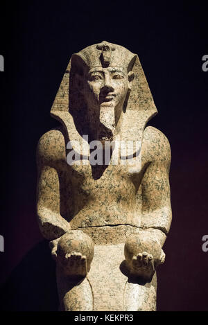 Turin. Italy. Portrait Kneeling Statue Of Egyptian Pharaoh Amenhotep Ii 