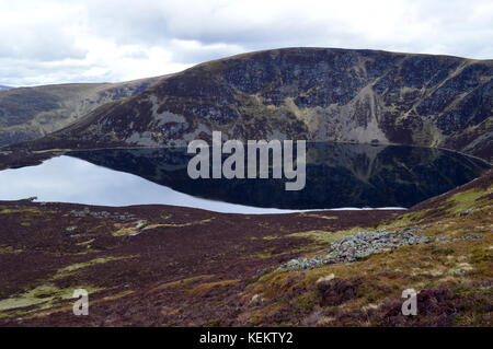 Loch Brandy, from the Descent of the Scottish Mountain Corbett Ben Tirran (The Goet) in Glen Clova, Angus, Scottish Highlands. UK. Stock Photo