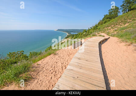 Boardwalk on a Sand Dune Trail in Sleeping Bear Dunes National Lakeshore in Michigan Stock Photo