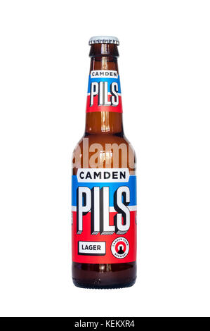 A bottle of Camden Pils lager from the Camden Town Brewery. It has a strength of 4.6% ABV Stock Photo