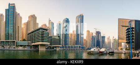 Panoramic view of Dubai Marina in UAE in the evening Stock Photo