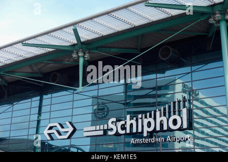 Entrance to Amsterdam Airport Schiphol and Amsterdam Train Station.