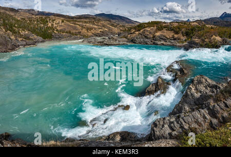 Cascada Nef Baker at La Confluencia, confluence of Rio Nef and Rio Baker, off Carretera Austral near Puerto Bertrand, Patagonia, Chile Stock Photo