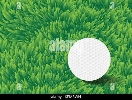 Golf ball on green grass field Background - Vector Realistic Illustration Stock Vector