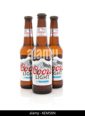 SWINDON, UK - OCTOBER 22, 2017: Three Bottles of Coors Light Beer on a white background Stock Photo