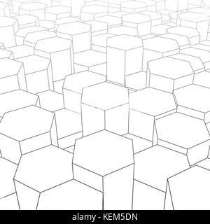 Abstract digital landscape with hexagons on horizon. Cyber or te Stock Vector
