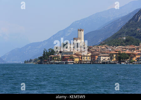 The castle of Malcesine,and the town on beautiful Lake Garda, in the Lombardy region, in north Italy Stock Photo