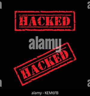 Red grunge hacked stamp on black background Stock Vector