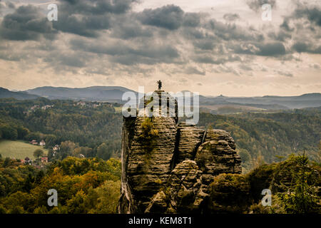 Neurathen rock Castle is located near the famous Bastei rocks near Rathen in Saxon Switzerland in the German Free State of Saxony. Stock Photo