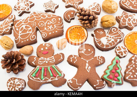 Gingerbread Cookies on White Background. Stock Photo