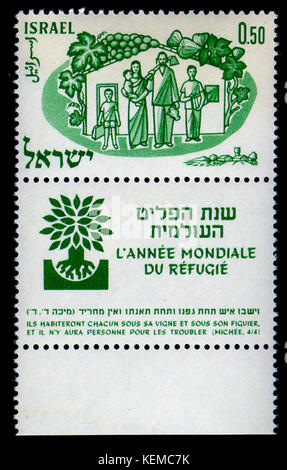 International refugee year stamp Israel   Micah 4 4 Stock Photo