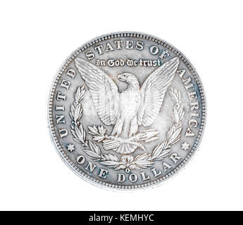 Silver dollar coin Morgan reverse side Stock Photo