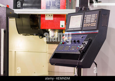 Control panel of cnc machining center. Selective focus Stock Photo