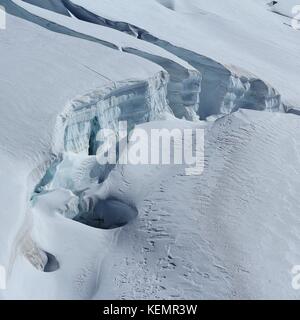 Detail of the Aletsch glacier seen from Jungfraujoch, Switzerland. Crevassses. Stock Photo