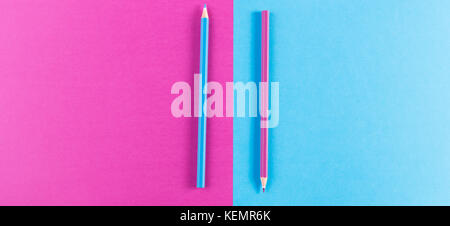 Purple and blue pencils on pastel purple and blue contrast background. Minimal creative concept. Stock Photo