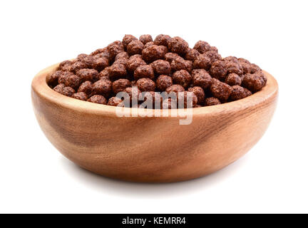 Dry breakfast with chocolate in a wooden bowl isolated on white Stock Photo