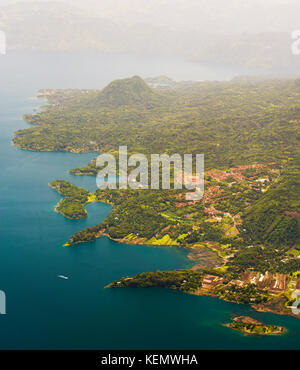 Aerial view of Santiago and Cerro De Oro on Lake Atitlan in Guatemala, Central America Stock Photo