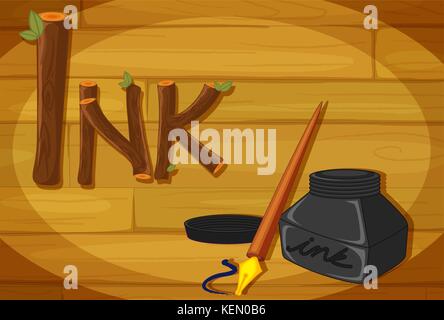 Illustration of a wooden frame with an ink Stock Vector