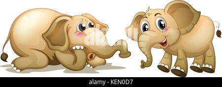 Illustration of the two playful elephants on a white background Stock Vector