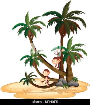 Cartoon monkeys on isolated island illustration Stock Vector Image ...