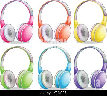 Illustration of different color headphones Stock Vector