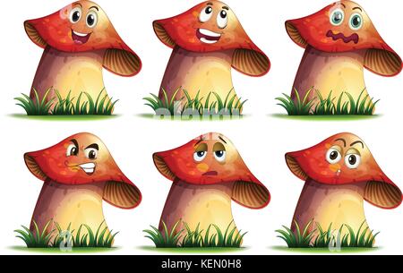 Illustration of mushroom with expressions Stock Vector