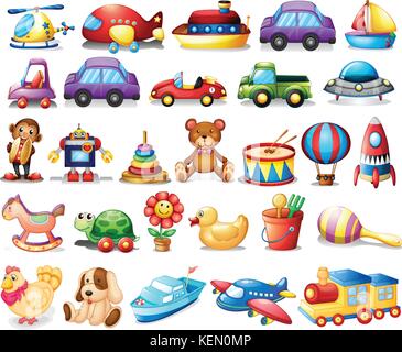 Illustration of the collection of toys on a white background Stock Vector