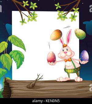 Illustration of an empty template with a bunny juggling the eggs Stock Vector