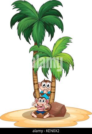 Cartoon monkeys on isolated island illustration Stock Vector Image ...
