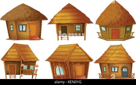 Illustration of different wooden cottages Stock Vector