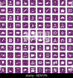 100 working professions icons set grunge purple Stock Vector