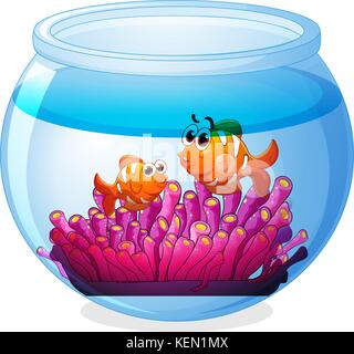 Illustration of an aquarium with two orange fishes on a white background Stock Vector
