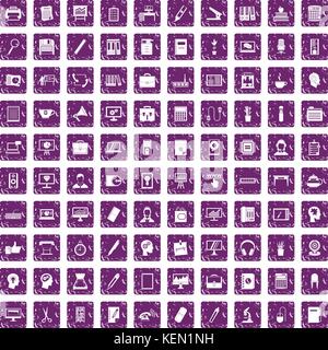 100 work space icons set grunge purple Stock Vector