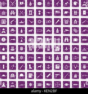 100 bullet icons set grunge purple Stock Vector