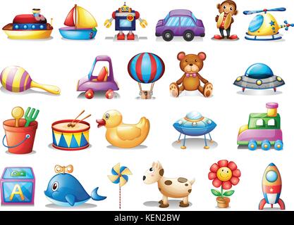 Illustration of the set of different toys on a white background Stock Vector