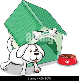 Illustration of a cute pet outside the pethouse on a white background Stock Vector
