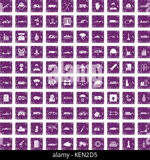 100 burden icons set grunge purple Stock Vector