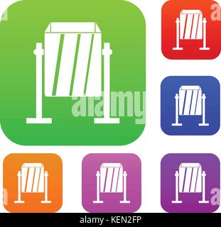 Metal dust bin set color collection Stock Vector