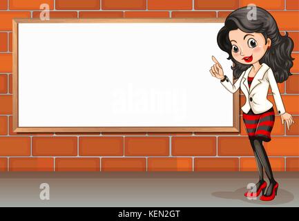 Illustration of a girl standing beside an empty frame with a bunny on a ...
