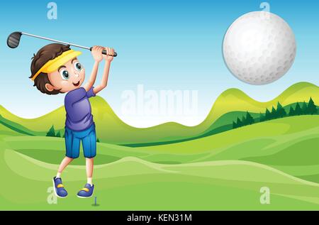 Illustration of a boy playing golf Stock Vector