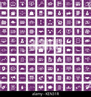 100 business process icons set grunge purple Stock Vector