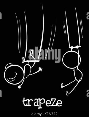Illustration of the two people doing trapeze on a black background Stock Vector