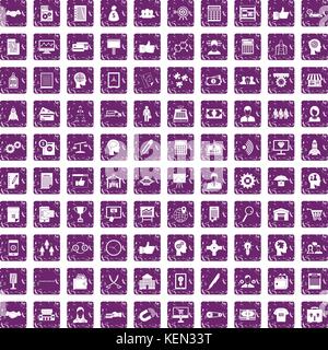 100 business strategy icons set grunge purple Stock Vector