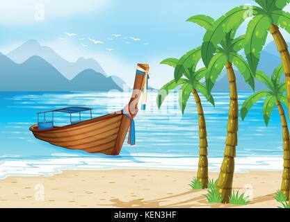 Illustration of a boat floating on the sea Stock Vector