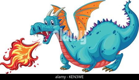 Illustration of a dragon blowing fire Stock Vector